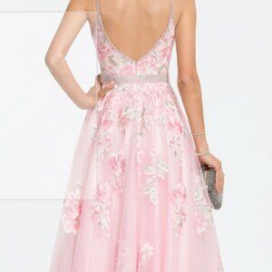JJ's house Ball Gown/Princess V-Neck Floor Length Tulle Prom Dress with Embroide